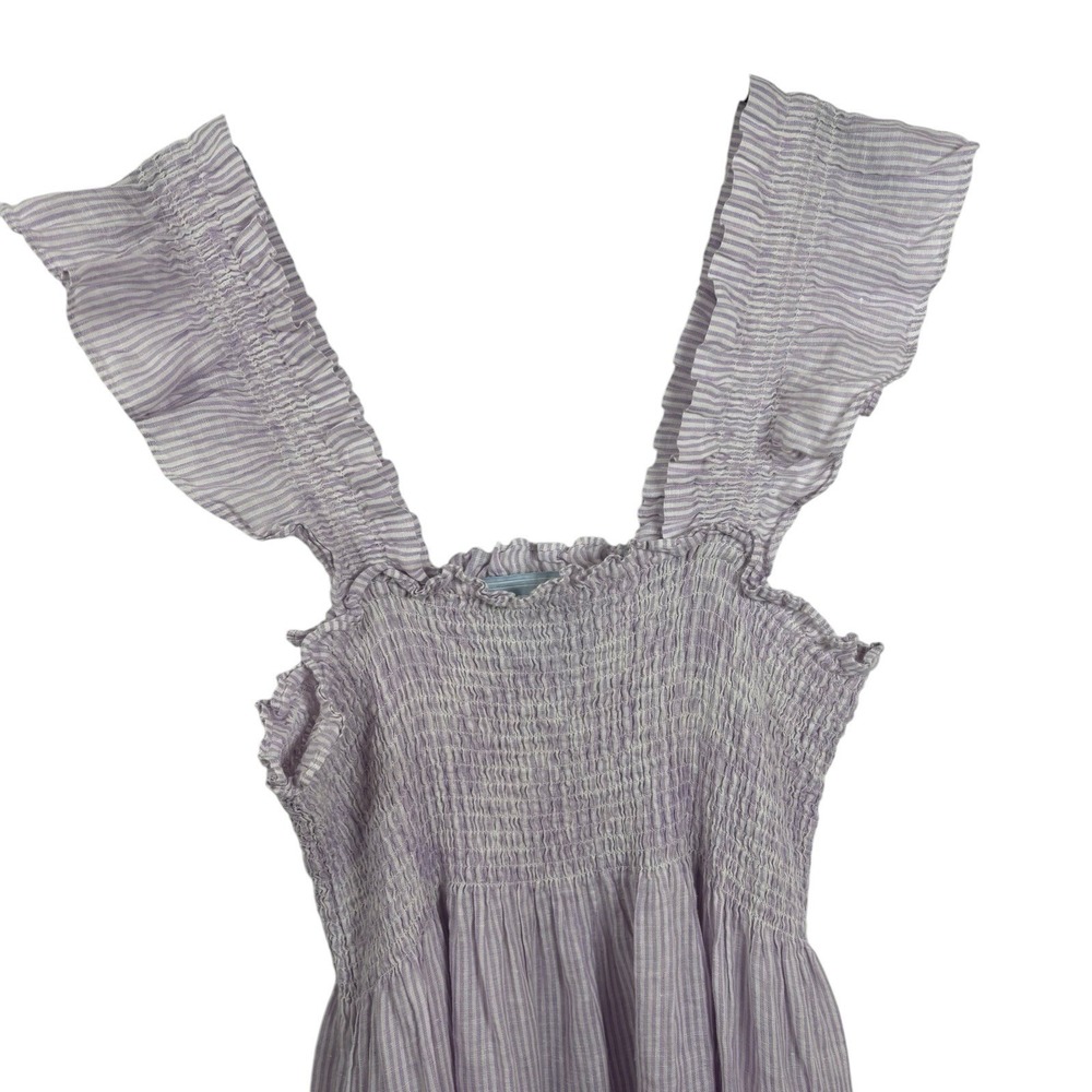 Hill House Home Ellie Nap Dress Lilac Stripe Linen Smocked Tiered Pockets XL - Picture 7 of 11